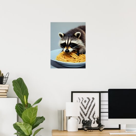 Poster Raccoon mangeant Spaghetti (Bureau à domicile)
