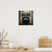 Poster Raccoon mignon dans les feuilles d'automne (Cuisine)