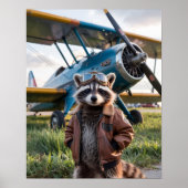 Poster Raccoon Pilot Airplane Funny Wildlife Animal (Devant)