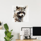 Poster Raccoon Portrait Animal Peinture Faune En Plein Ai (Bureau à domicile)