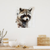 Poster Raccoon Portrait Animal Peinture Faune En Plein Ai (Cuisine)