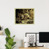 POSTER RACCOON ROCHEUX ASSIS SUR UN ARBRE (Bureau à domicile)