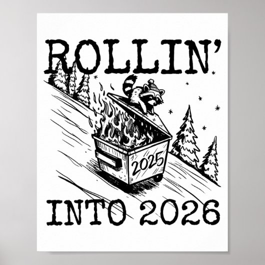 Poster Raccoon Rolling Into 2026 Happy New Year 2026 Funn (Devant)