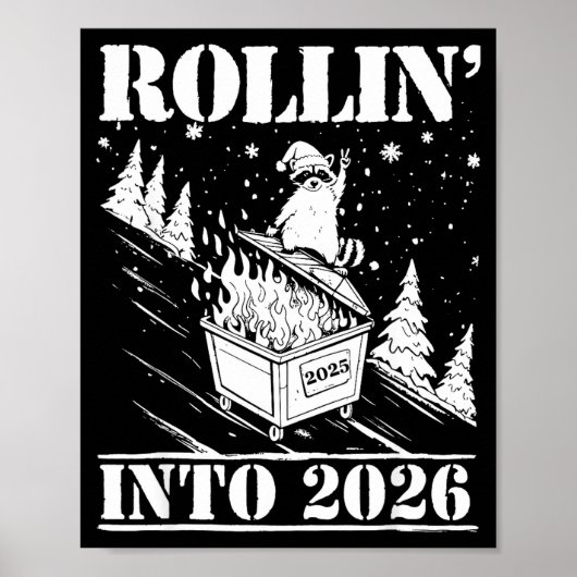 Poster Raccoon Rolling Into 2026 Happy New Year 2026 Funn (Devant)