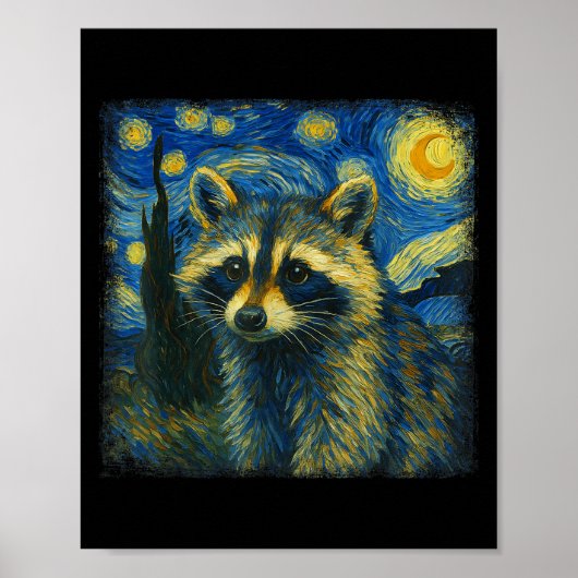 Poster Raccoon Starry Night Van Gogh Post-impressionniste (Devant)