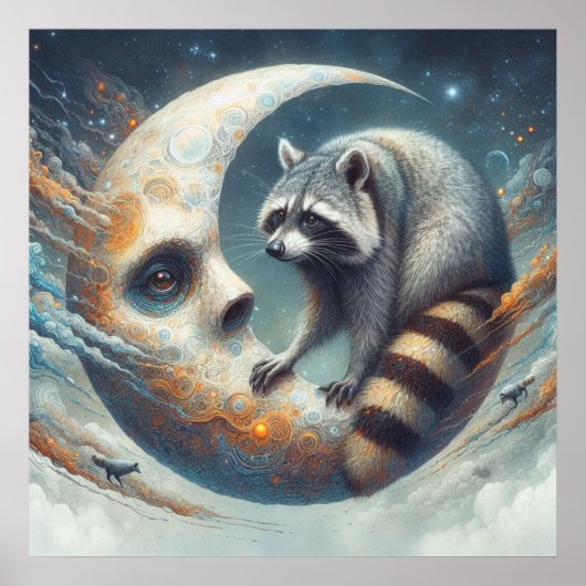 Poster Raccoon sur la lune (Devant)