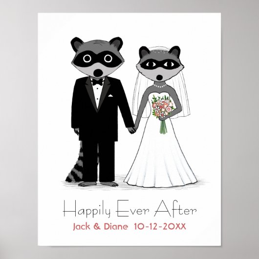 Poster Raccoons Mariage mariée et groom avec texte person (Devant)