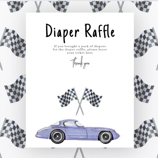Poster Race car baby shower Diaper Raffin jeu