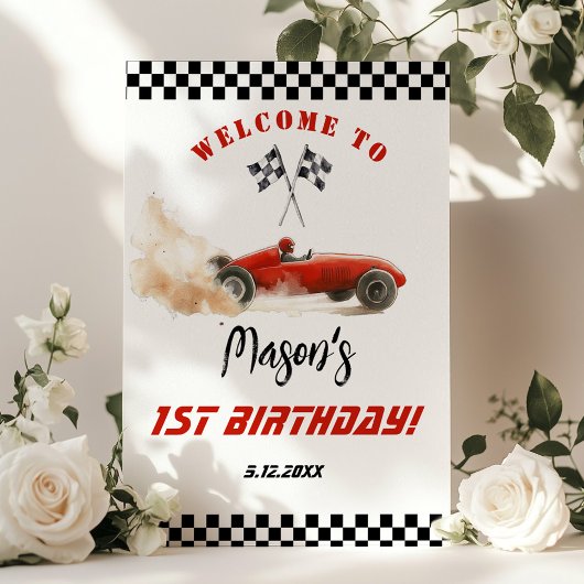 Poster Race Car Red Racing Anniversaire de enfant Bienven
