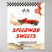 Poster Race Car Red Speedway Sweets Anniversaire fête (Devant)