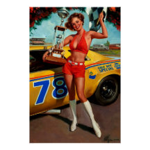 Race Voiture vintage Retro Pin Up Girl