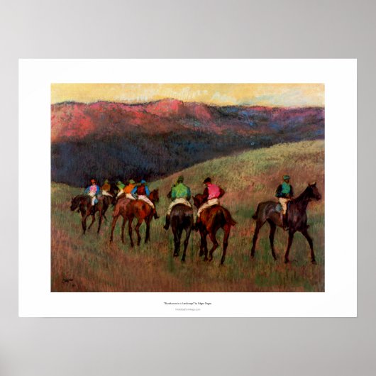 Poster Racehores dans un paysage jockeys cheval art Degas (Devant)