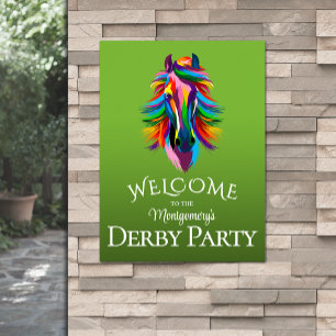 Poster Racehorse coloré Derby Party Green Welcome