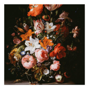 Poster Rachel Ruysch - fleurs dans un vase en verre