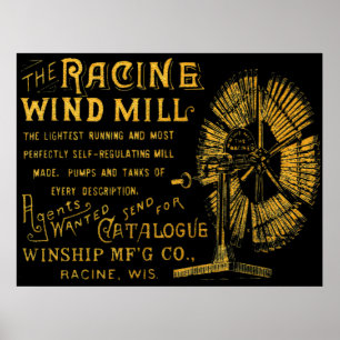 POSTER RACINE WISCONSIN WINDMILL WINSHIP MFG CO 1889