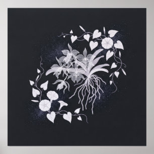 Poster Racines d'Orchidée Blanche Vignes à Feuilles en Co