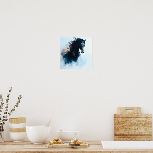 Poster  Racing Black Horse Portrait Minimalist (Cuisine)