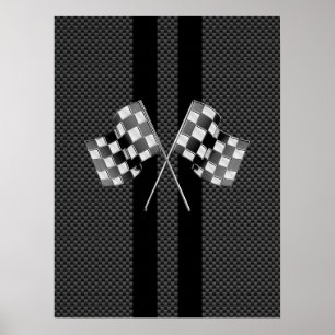 Poster Racing Flags on Stripes Carbon Fiber Like Style