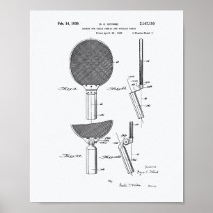 Poster Racket Table Tennis 1939 Brevet Art - Livre blanc