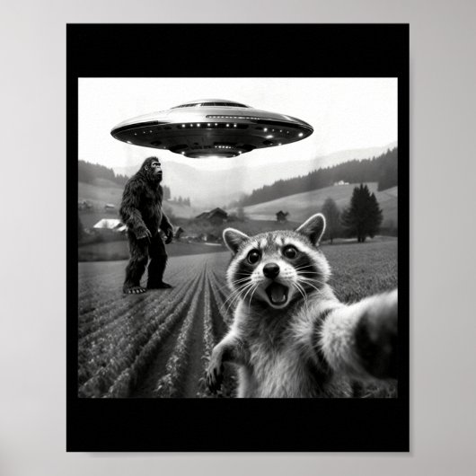 Poster Racoon Bigfoot Selfie Ufo Funny Racoon Alien Bigfo (Devant)