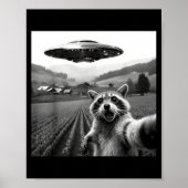 Poster Racoon Selfie With Alien Ufo Funny Racoon Alien Bi (Devant)