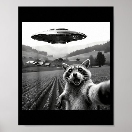 Poster Racoon Selfie With Alien Ufo Funny Racoon Alien Bi (Devant)