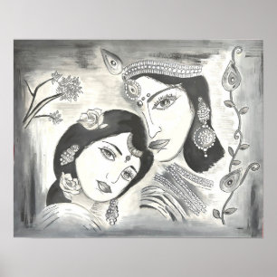 Poster Radha Krishna noir et blanc