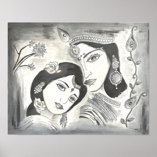 Poster Radha Krishna noir et blanc (Devant)