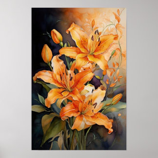 Poster Radiance florale - Aquarelle Lily Flowers Art
