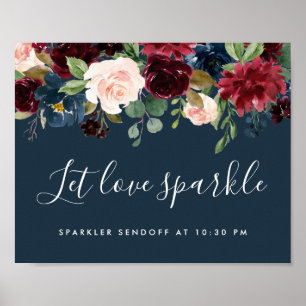 Poster Radiant Bloom Wedding Sparkler Sendoff Sign   Navy