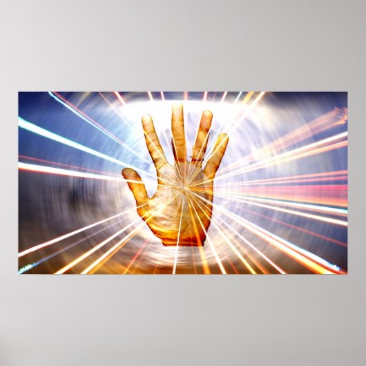 Poster Radiant puissant de guérison de l'énergie main col (Devant)