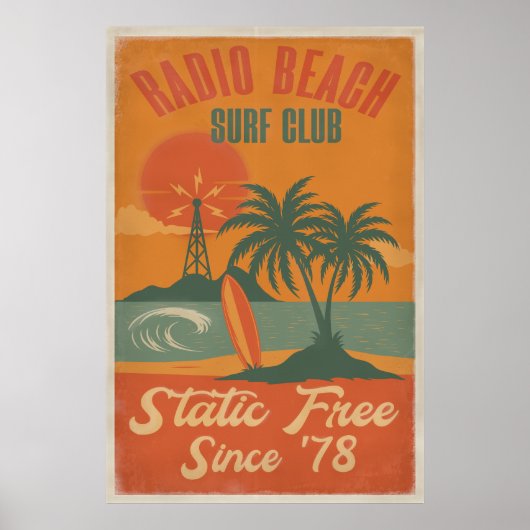 Poster Radio Beach Surf Club - Retro Island Surf Imprimer (Devant)