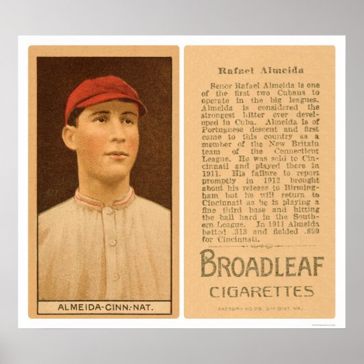 Poster Rafael Almeida Reds Baseball 1912 (Devant)