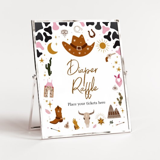 Poster Raffin de Baby shower à couche rose Western