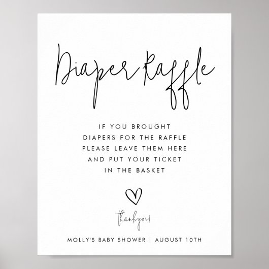 Poster Raffle de couches noir et blanc Script minimaliste (Devant)