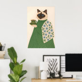 Poster Ragdoll Cat Coffee Art Print, Floral Green Jacket (Bureau à domicile)