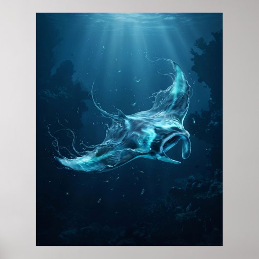 Poster Raie Manta Abîme Bleu Profond (Devant)
