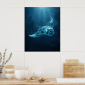 Poster Raie Manta Abîme Bleu Profond (Cuisine)