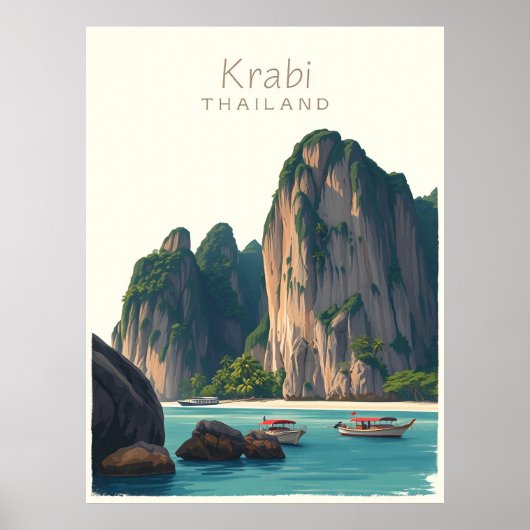 Poster Railay Beach, Krabi Thailand Vintage illustration (Devant)