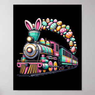 Poster Railroad Bunny Train Easter Egg Kids Toddler Boys