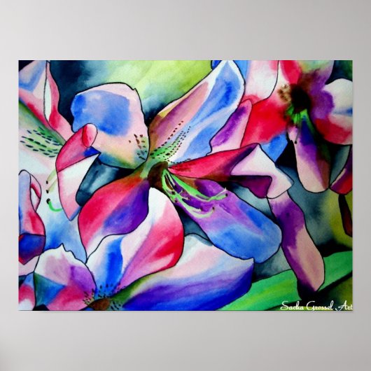Poster Rainbow Azalea fleur aquarelle originale (Devant)