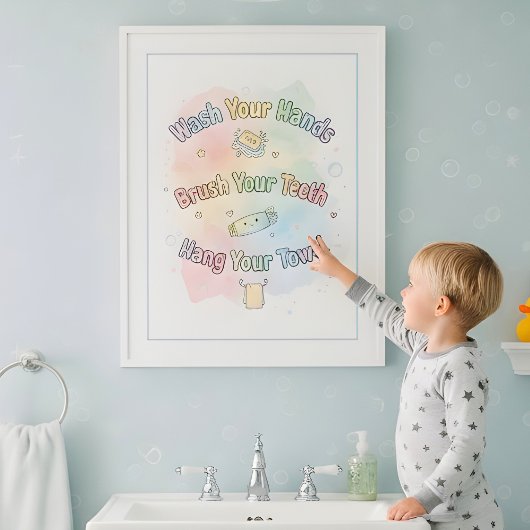 Poster Rainbow Bathroom Rules Kids Bathroom Wall Art