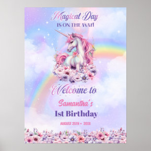 Poster Rainbow Birthday Girls Pastel magie licorne