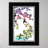 Poster Rainbow, black peacock and cherry blossoms (Devant)