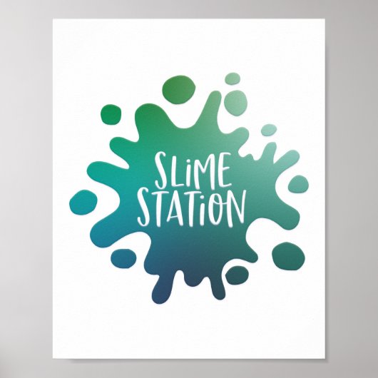 Poster Rainbow blue, green slime station party (Devant)