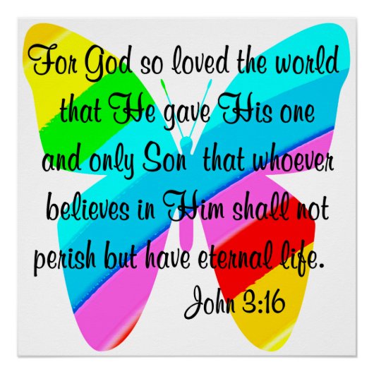 POSTER RAINBOW BOTTERFLY JOHN 3:16 DESIGN (Devant)