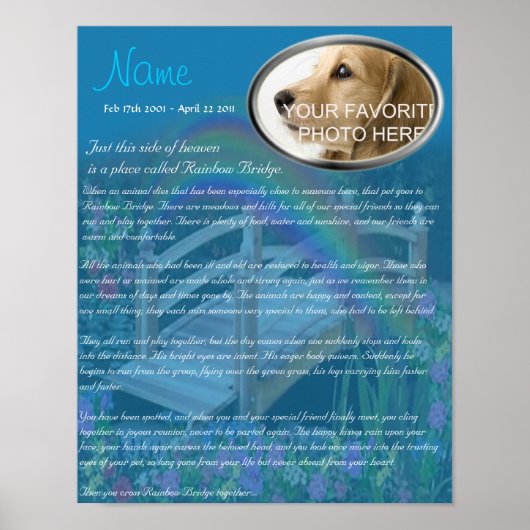 Poster Rainbow Bridge Pet Memorial - Bleu (Devant)