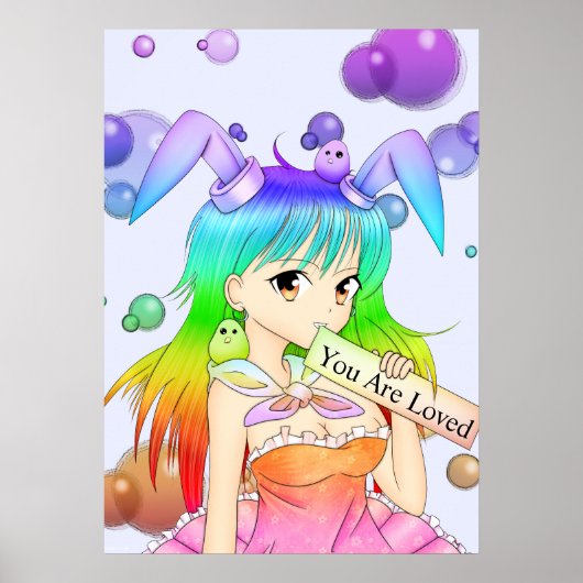 Poster Rainbow Bunny Anime Girl (Devant)