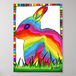Poster Rainbow Bunny Rabbit Mini Art populaire