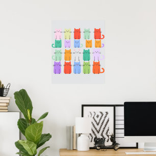 Poster Rainbow Cats Minimalist Wall Art - Joli dessin